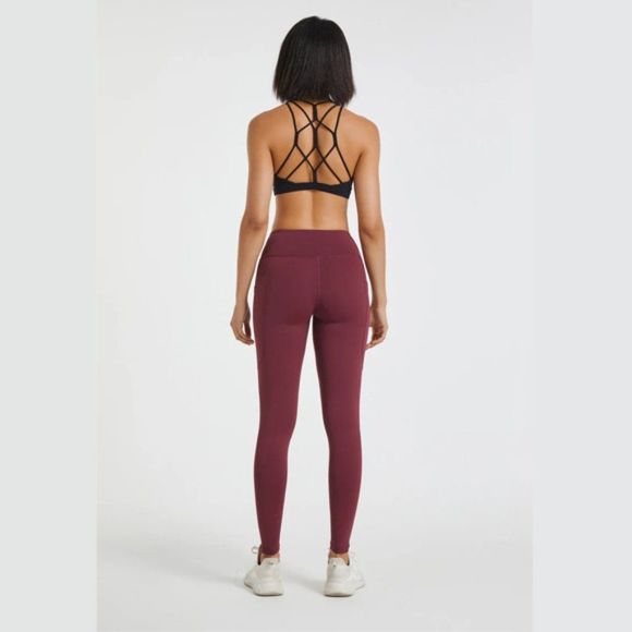 Burgundy Crossover Legging With Pockets - Crossover Waist - Crossover Legging - Picture 2 of 7